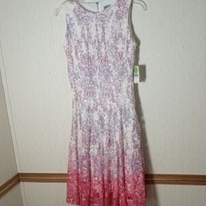 Danny & Nicole Sleeveless Lace Midi Dress in Pink and White Ombre, Easter, Summe